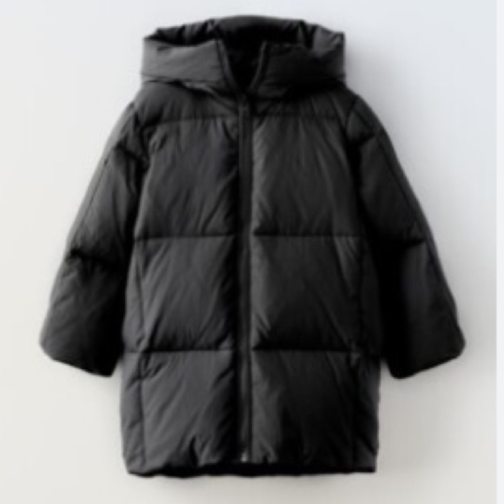 Zara Kids Black Puffer hooded Jacket size 9-10
